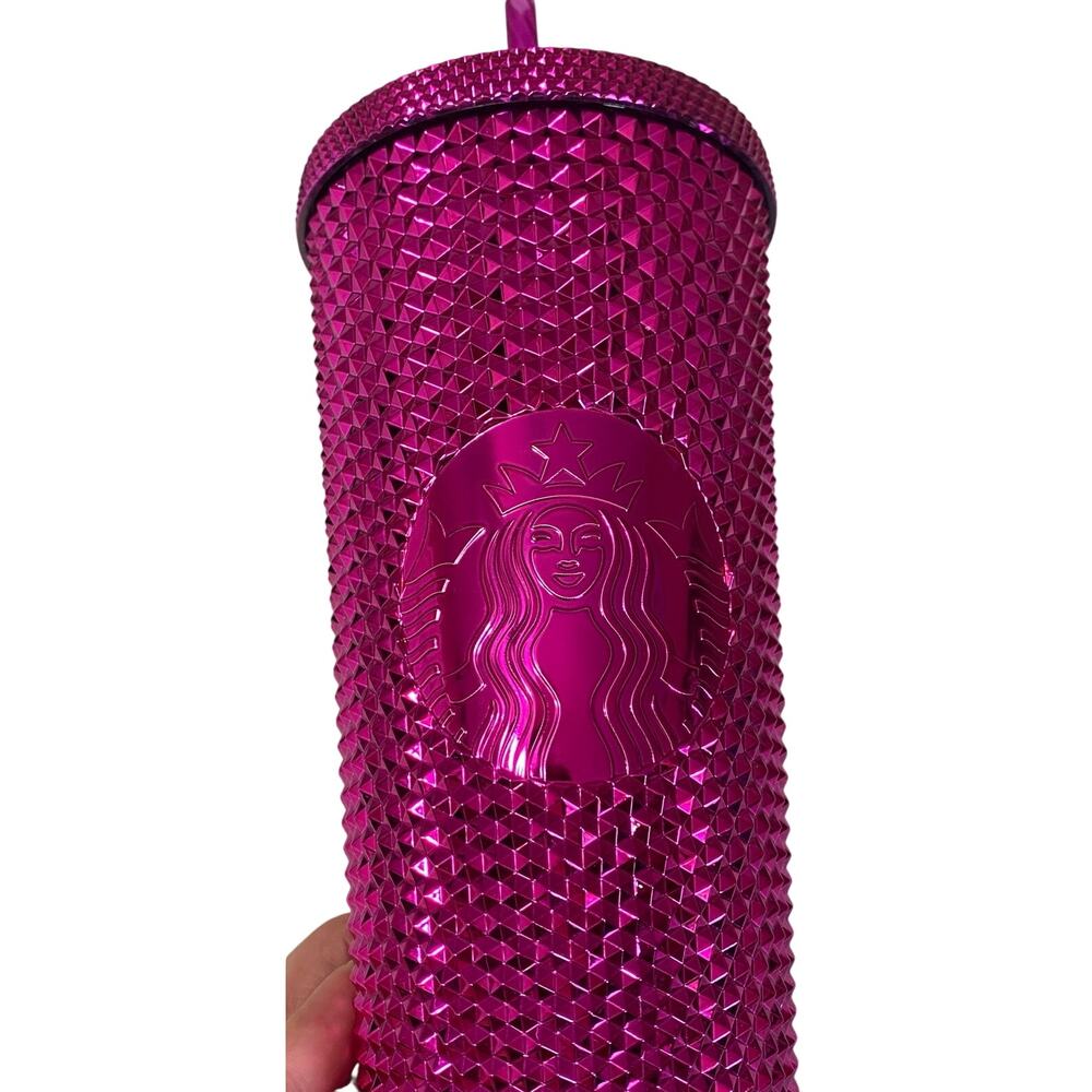 Starbucks Holiday 2022 Sangria Pink Metallic Studded Bling Tumbler 24oz NWOT
